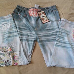 NWT Ed Hardy Pants Girls Floral Straight Leg Leggings Sz S